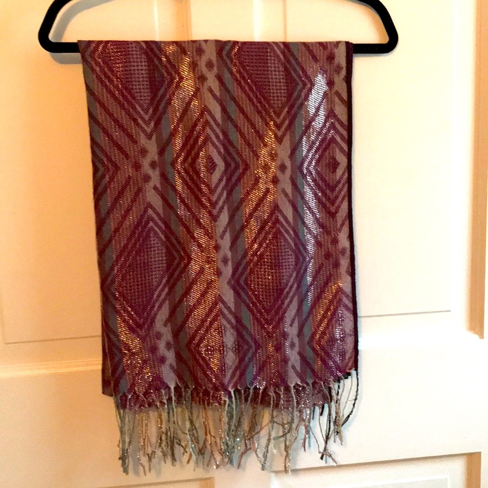 Purple and silver large scarf with fringe